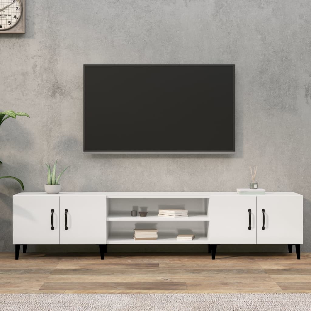 Vetonek Mueble de TV madera contrachapada blanco brillo 180x31,5x40 cm