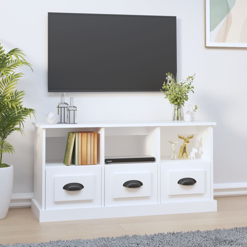 Vetonek Mueble de TV madera contrachapada blanco 100x35x50 cm