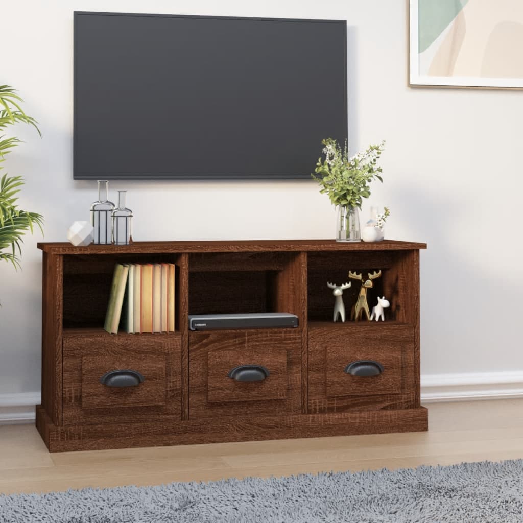 Vetonek Mueble para TV madera contrachapada marrón roble 100x35x50 cm