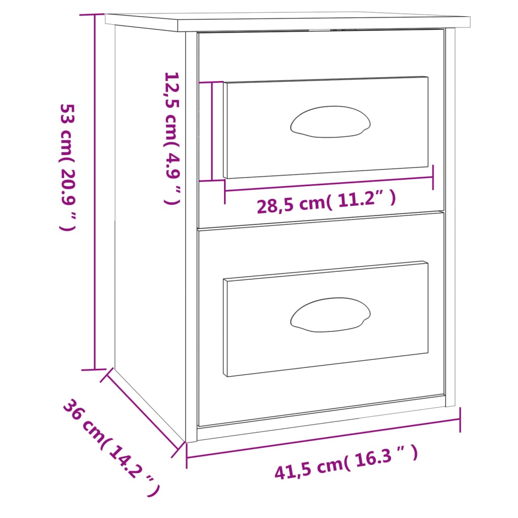 Mesitas de noche de pared 2 uds negras 41,5x36x53 cm vidaXL