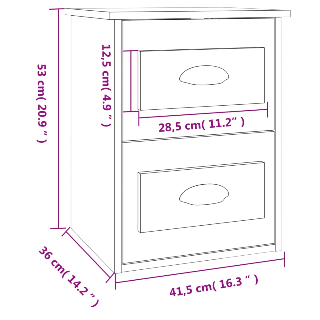 Mesita de noche de pared 2 uds gris Sonoma 41,5x36x53 cm vidaXL