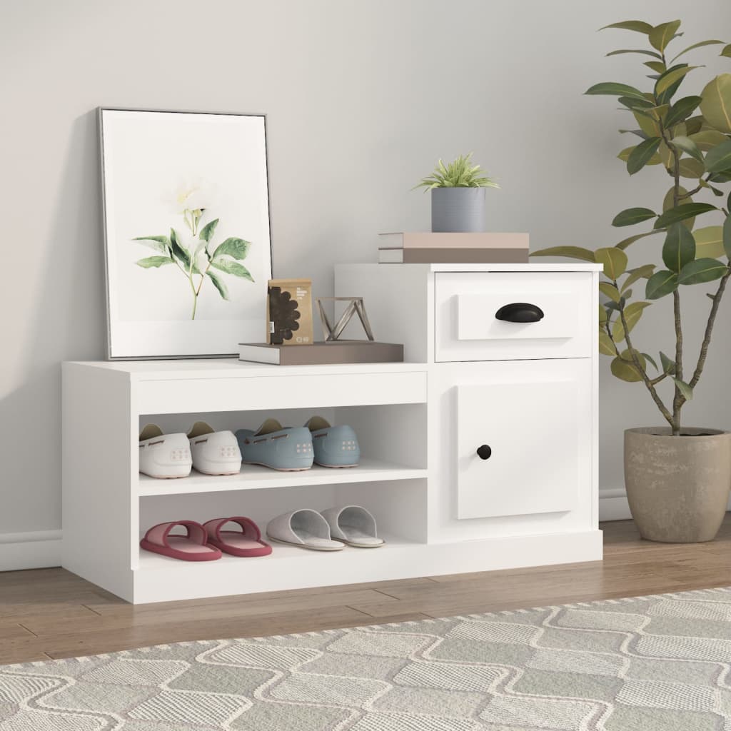 Vetonek Mueble zapatero madera contrachapada blanco 100x42x60 cm