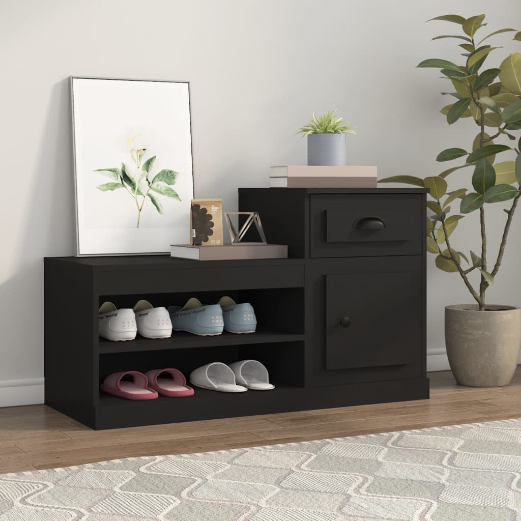 Vetonek Mueble zapatero madera contrachapada negro 100x42x60 cm