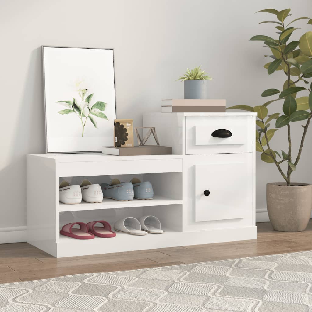 Vetonek Mueble zapatero madera contrachapada blanco brillo 100x42x60 cm