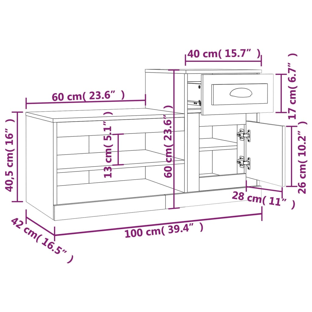 Mueble zapatero madera blanco brillo 100x42x60 cm vidaXL