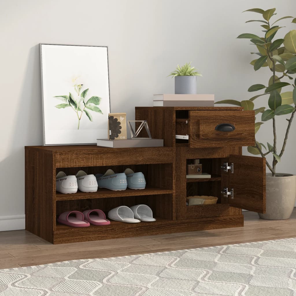 Mueble zapatero madera roble marrón 100x42x60 cm