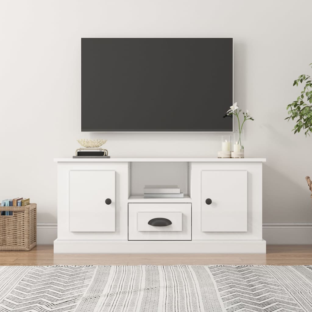 Vetonek Mueble de TV madera contrachapada blanco brillo 100x35,5x45 cm