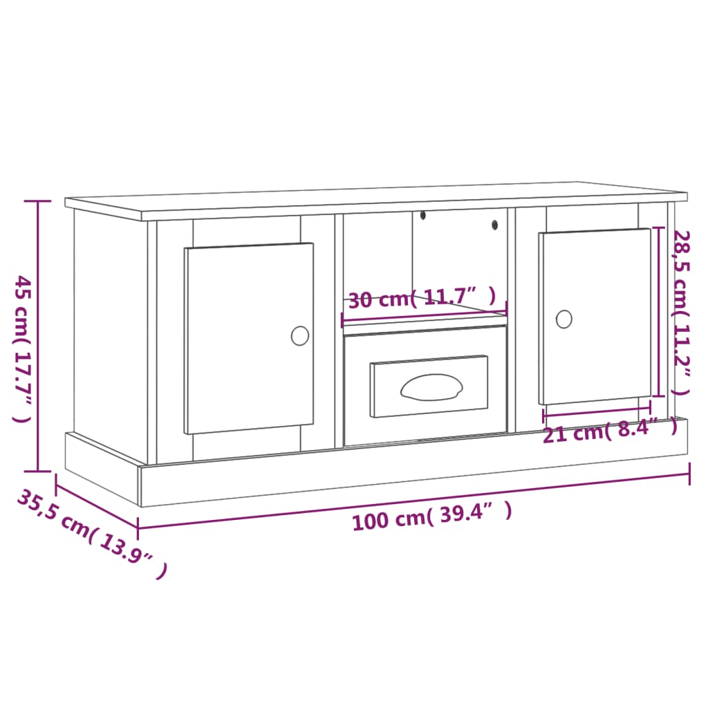 Móveis de TV de madeira branca 100x35,5x45 cm