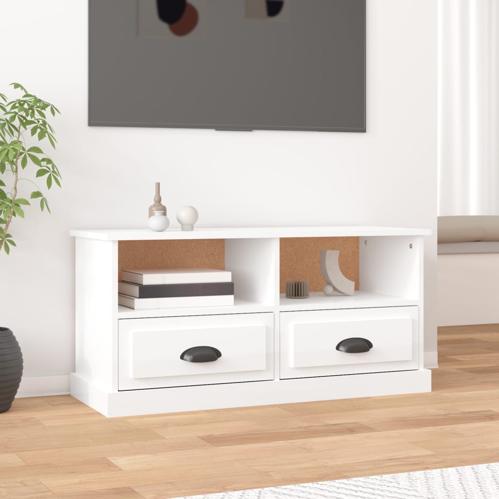 Vetonek Mueble de TV madera contrachapada blanco brillo 93x35,5x45 cm