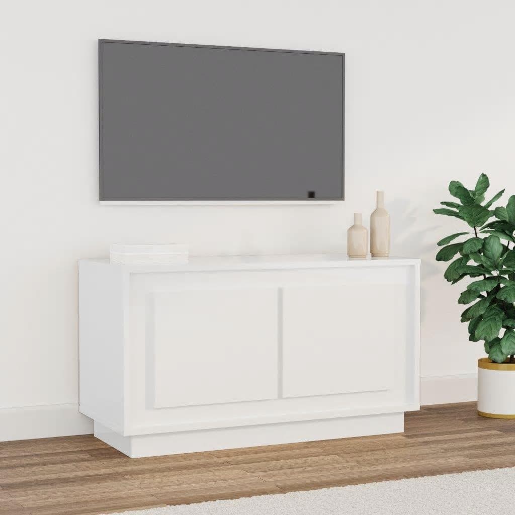 Vetonek Mueble para TV madera contrachapada blanco brillo 80x35x45 cm