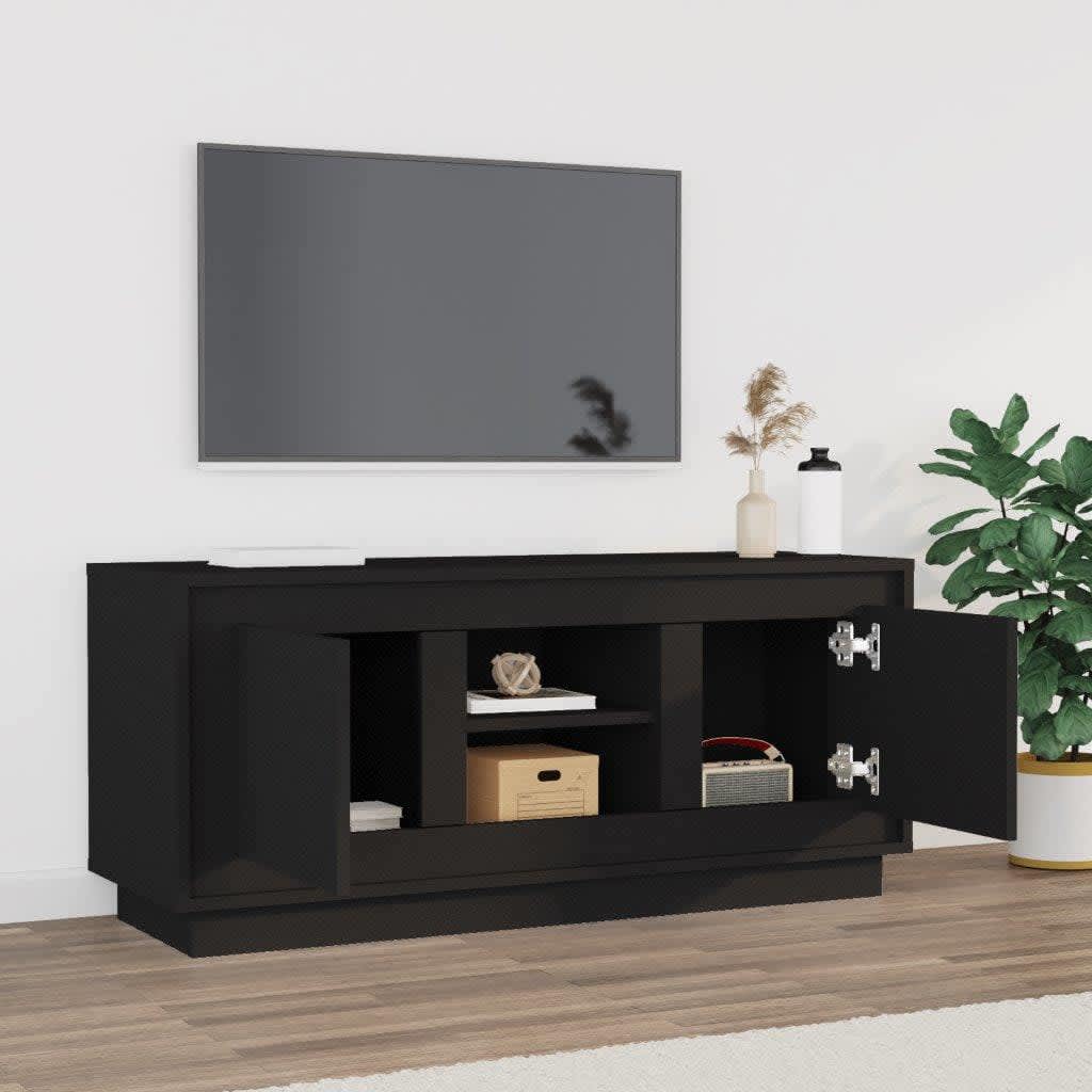 Mueble de TV madera negro 102x35x45 cm