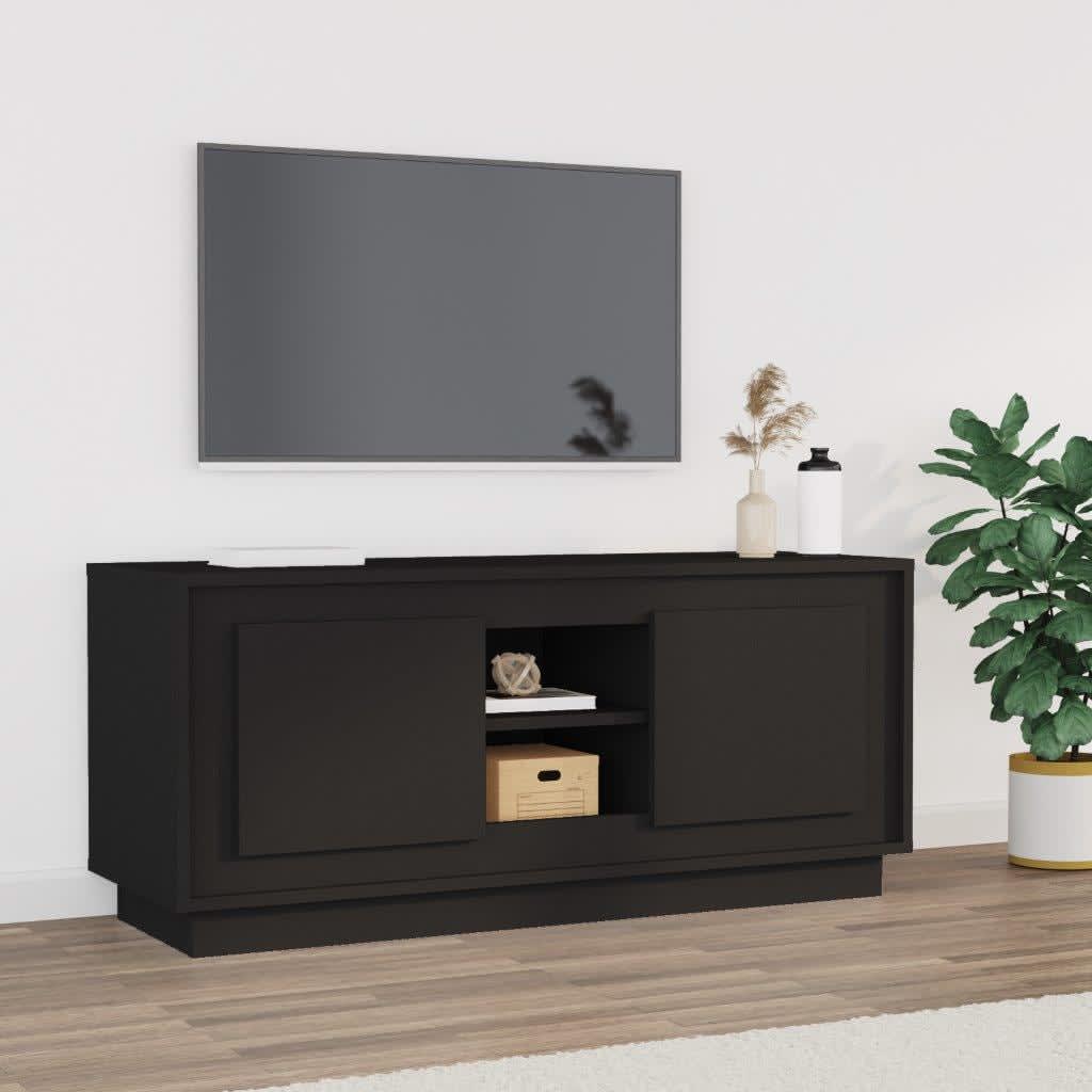 Vetonek Mueble de TV madera contrachapada negro 102x35x45 cm