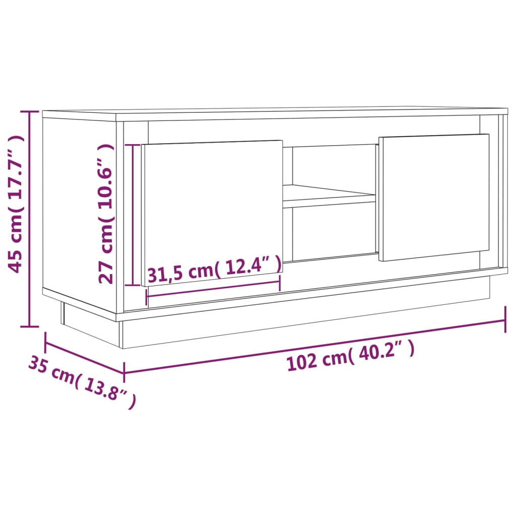 TV furniture Brown oak 102x35x45 cm