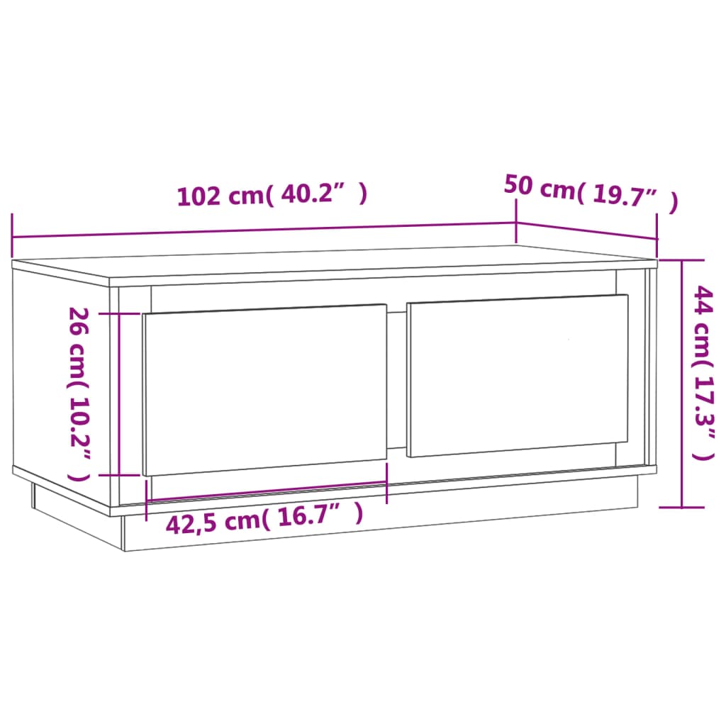 Taula de centre de contraplacat de fusta blanca de fusta 102x50x44 cm