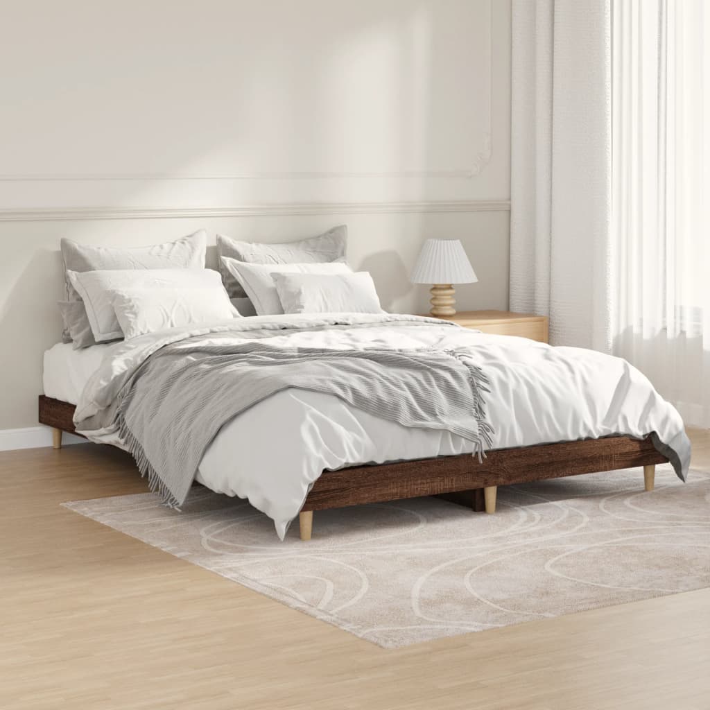 Vetonek Estructura de cama madera de ingeniería marrón roble 135x190 cm