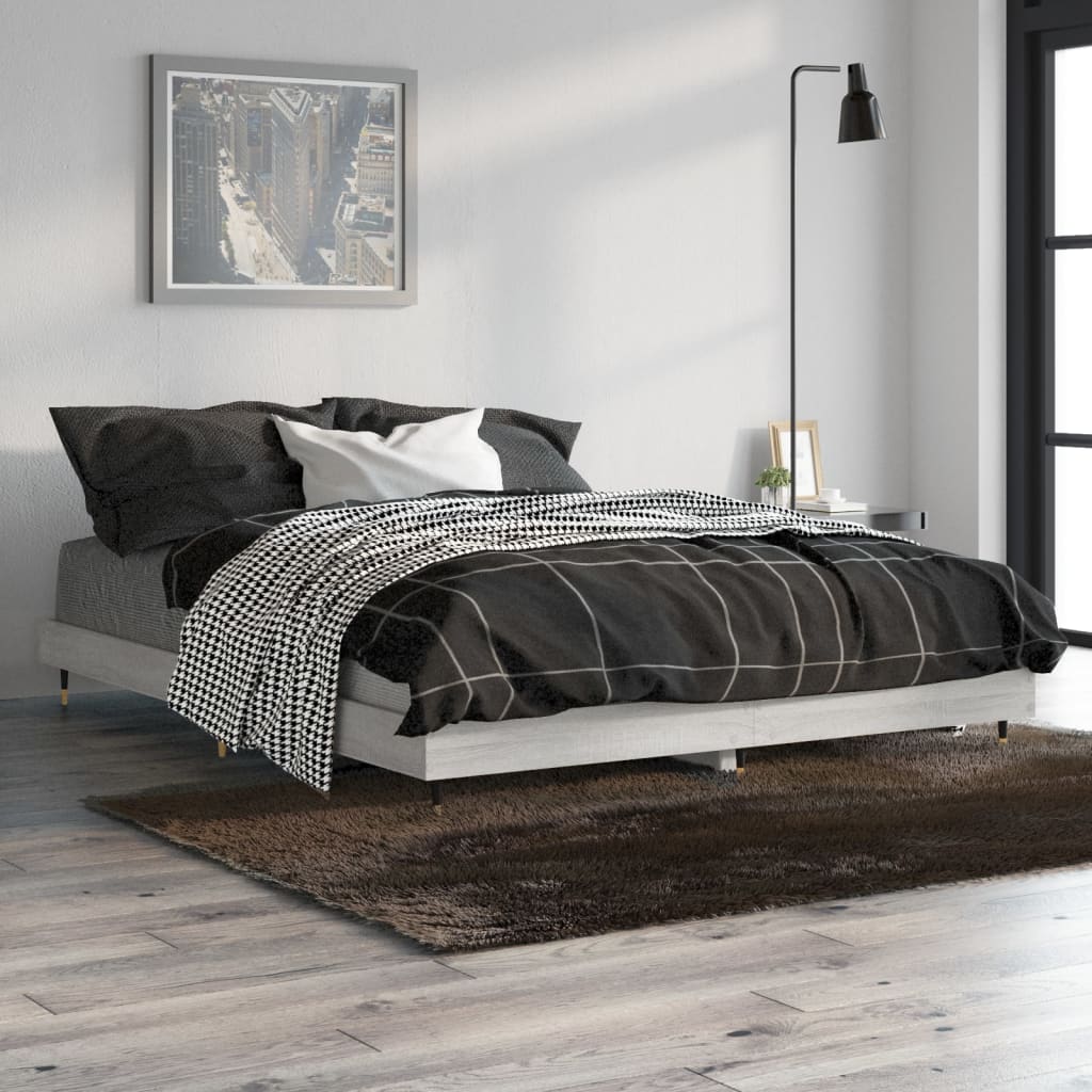 Vetonek Estructura de cama madera de ingeniería gris Sonoma 135x190 cm