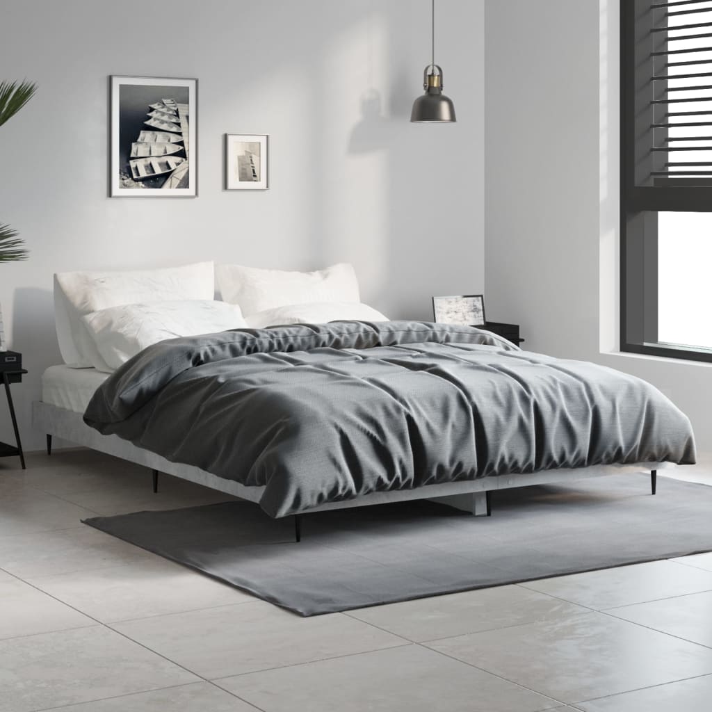 Vetonek Estructura de cama madera de ingeniería gris hormigón 140x190cm