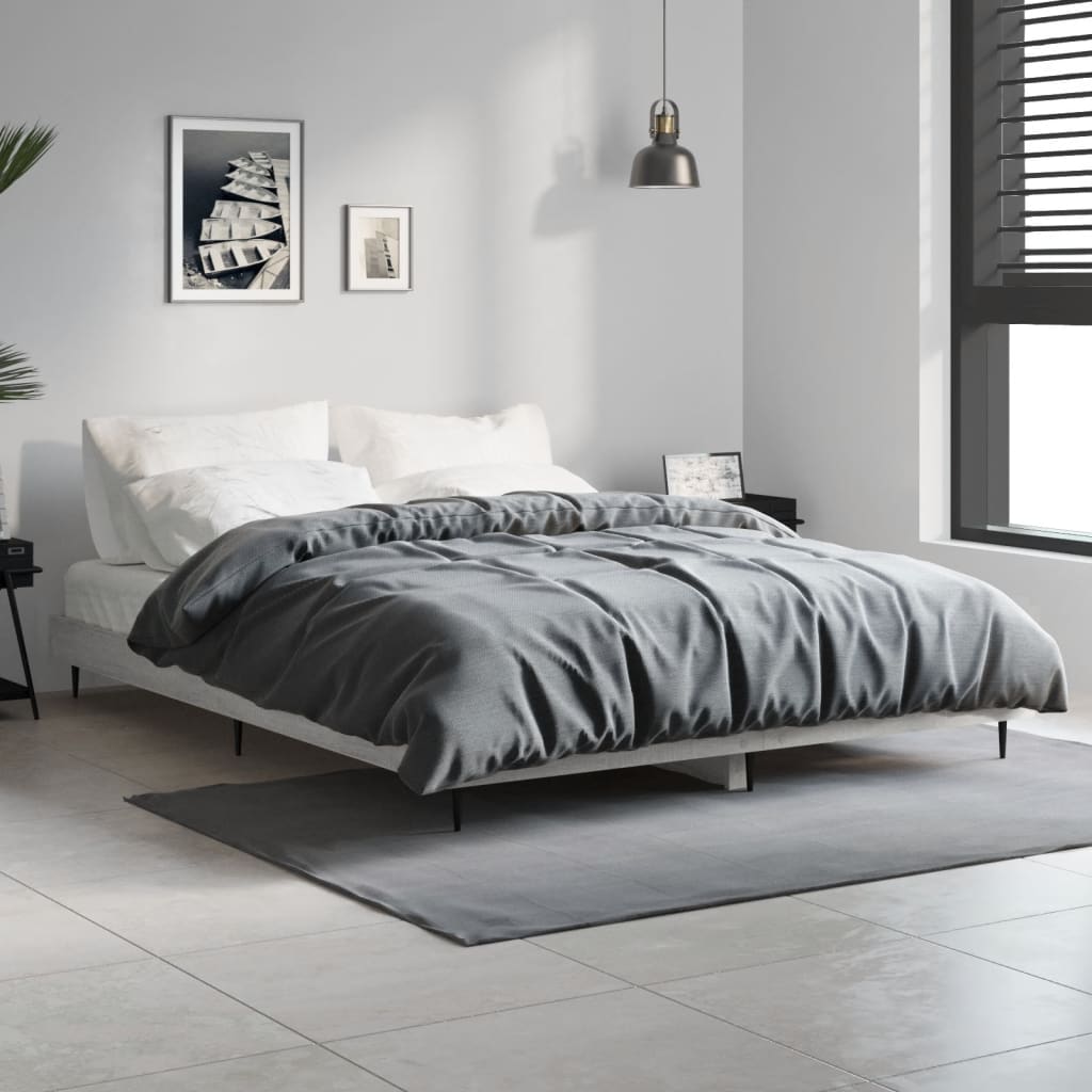 Vetonek Estructura de cama madera de ingeniería gris Sonoma 135x190 cm