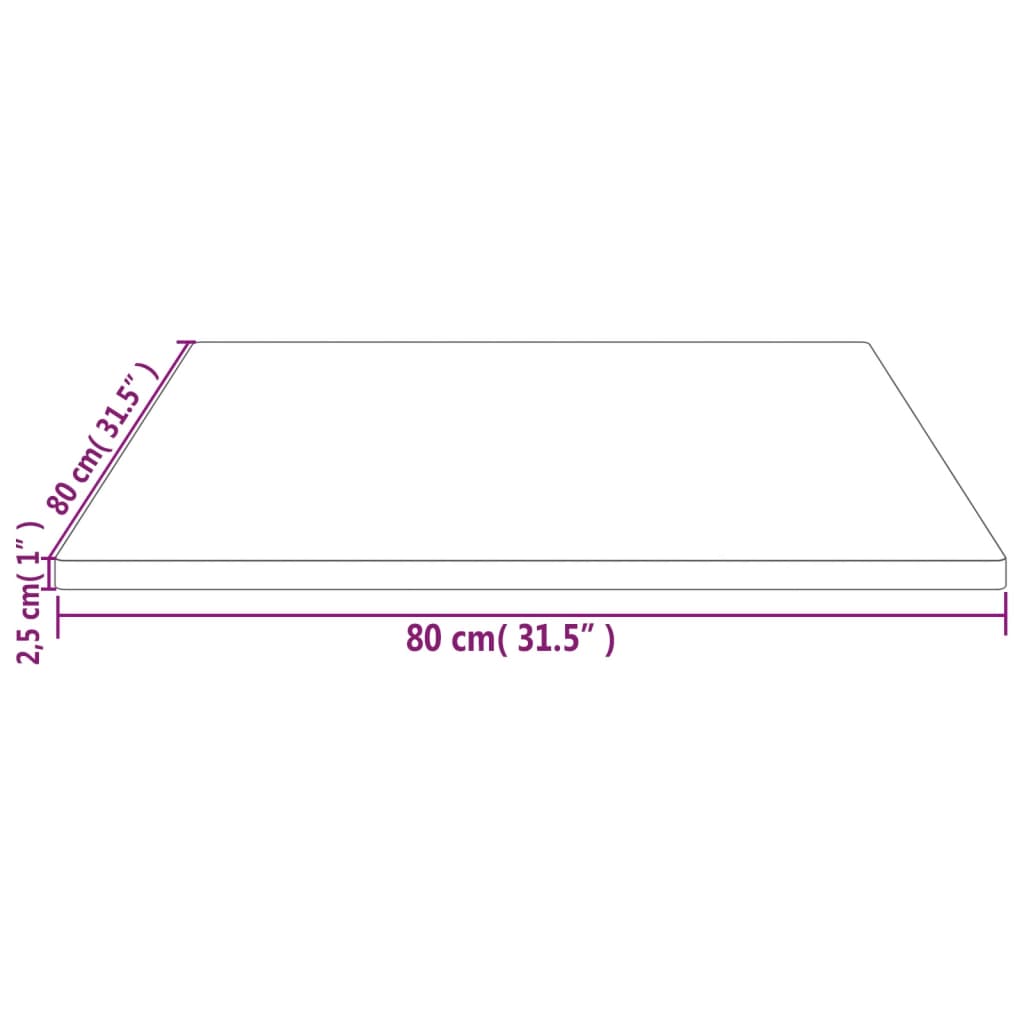 Tablero de mesa cuadrado madera maciza de pino 80x80x2,5 cm vidaXL