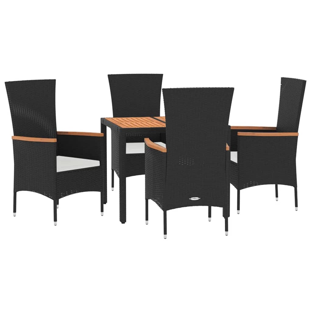 Set de muebles jardín 5 pzas con cojines ratán sintético negro