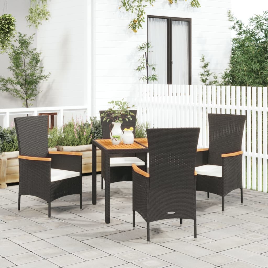 Vetonek Set de muebles jardín 5 pzas con cojines ratán sintético negro