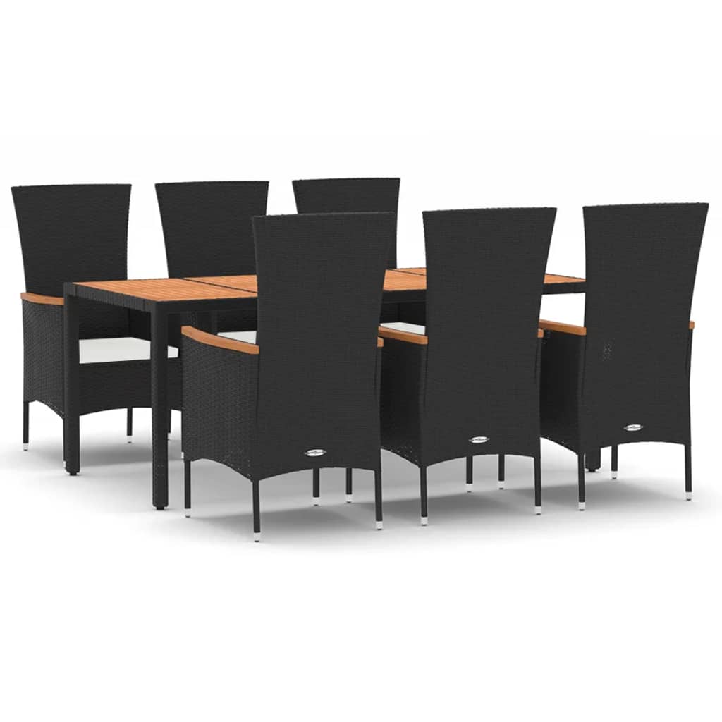 Set de comedor de jardín 7 pzas y cojines ratán sintético negro vidaXL