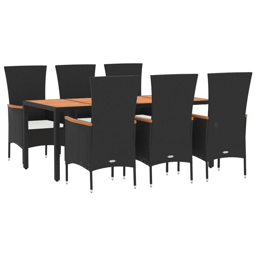 Set de comedor de jardín 7 pzas y cojines ratán sintético negro vidaXL