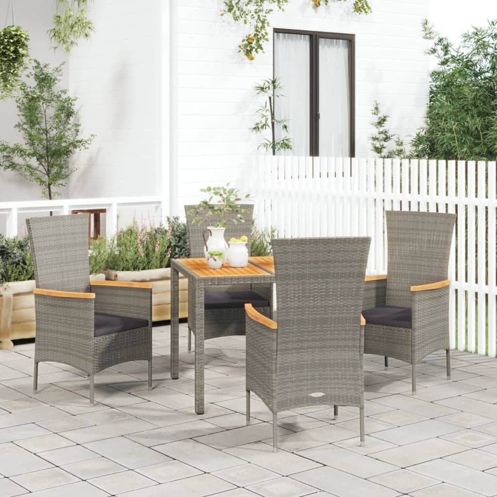 Vetonek Set comedor de jardín 5 piezas con cojines ratán sintético gris