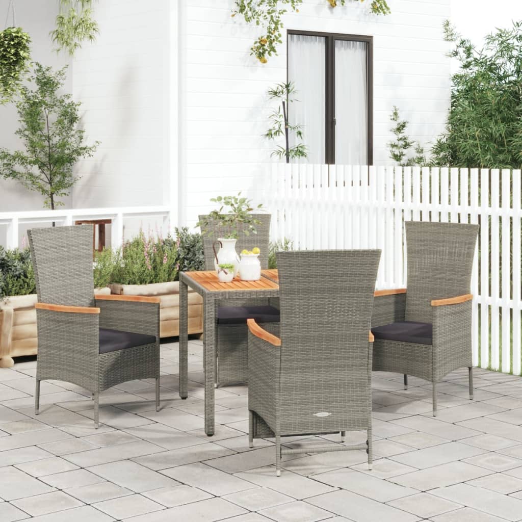 Vetonek Set comedor de jardín 5 piezas con cojines ratán sintético gris