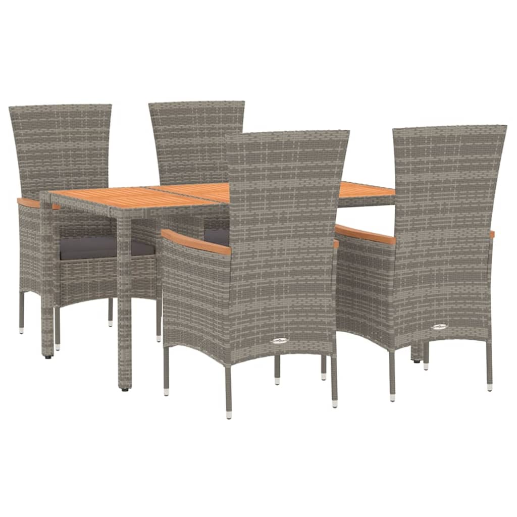 Set comedor de jardín 5 piezas con cojines ratán sintético gris