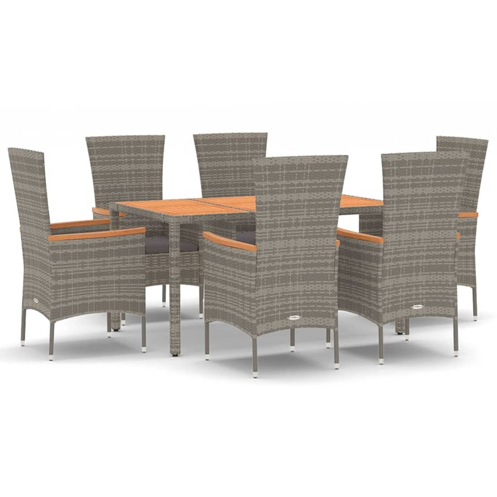 Set comedor jardín 7 pzas y cojines ratán sintético gris vidaXL