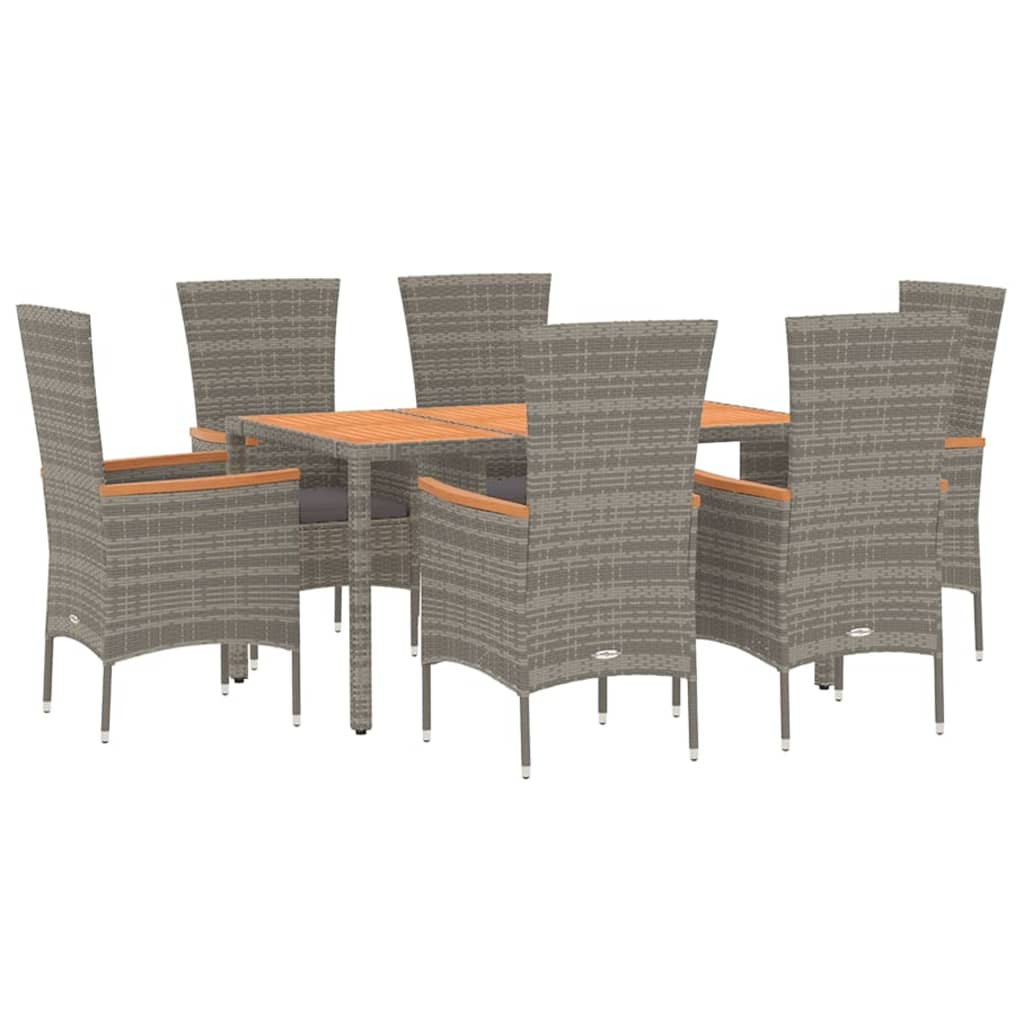 Set comedor jardín 7 pzas y cojines ratán sintético gris vidaXL