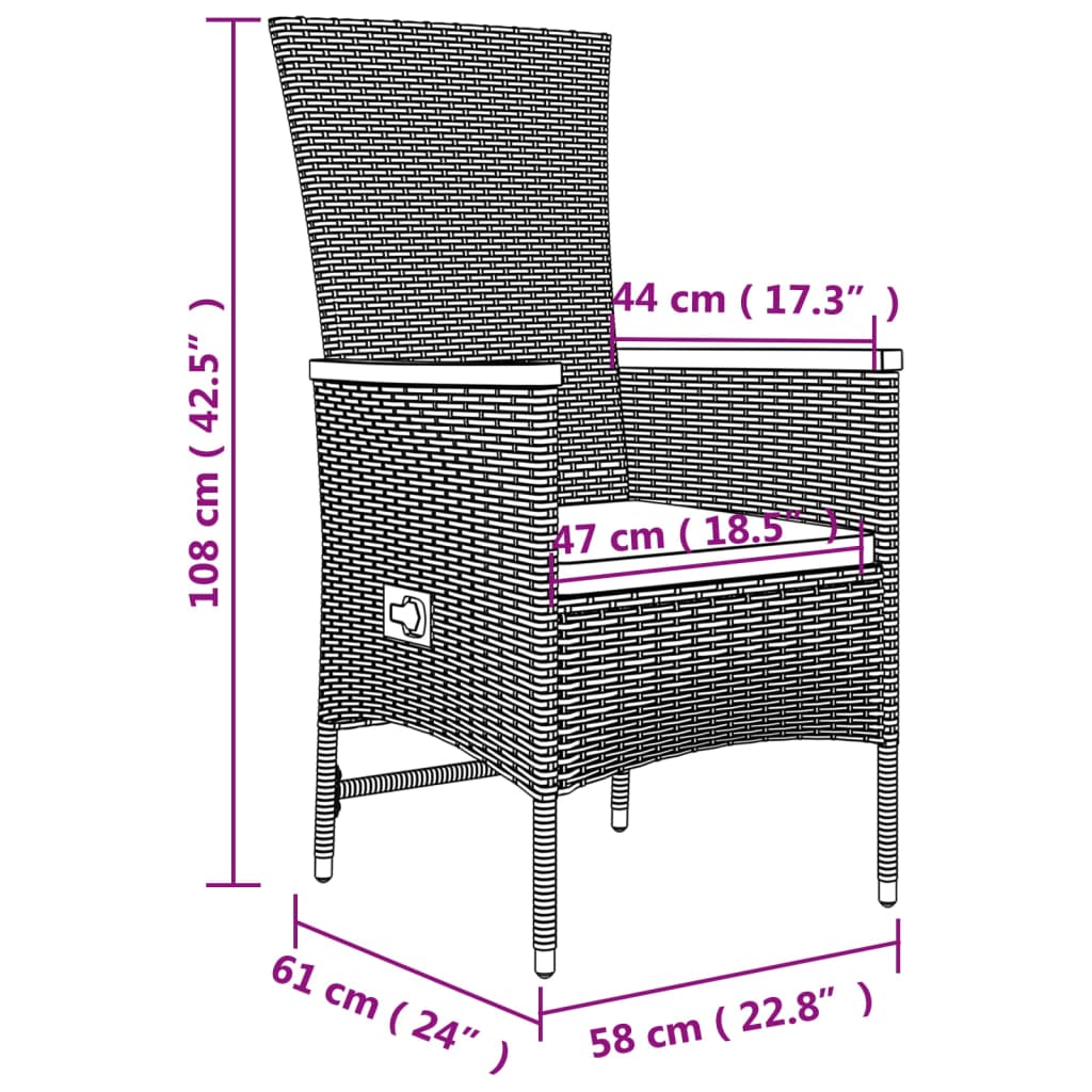 Set comedor de jardín 5 piezas con cojines ratán sintético gris vidaXL