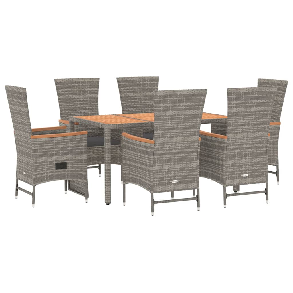 Set comedor jardín 7 pzas y cojines ratán sintético gris vidaXL