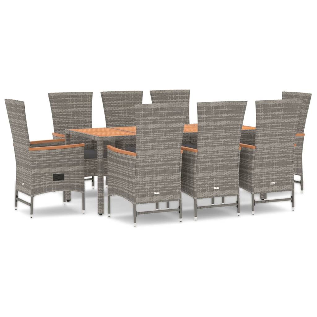 Set comedor jardín 9 pzas y cojines ratán sintético gris vidaXL