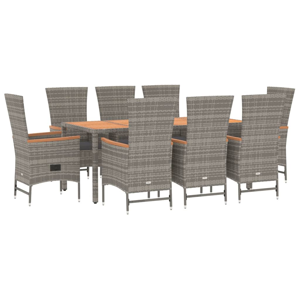 Set comedor jardín 9 pzas y cojines ratán sintético gris vidaXL