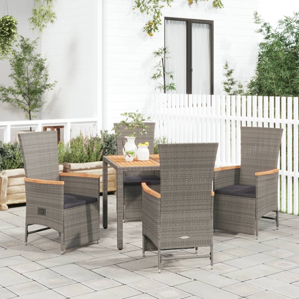 Vetonek Set comedor de jardín 5 piezas con cojines ratán sintético gris