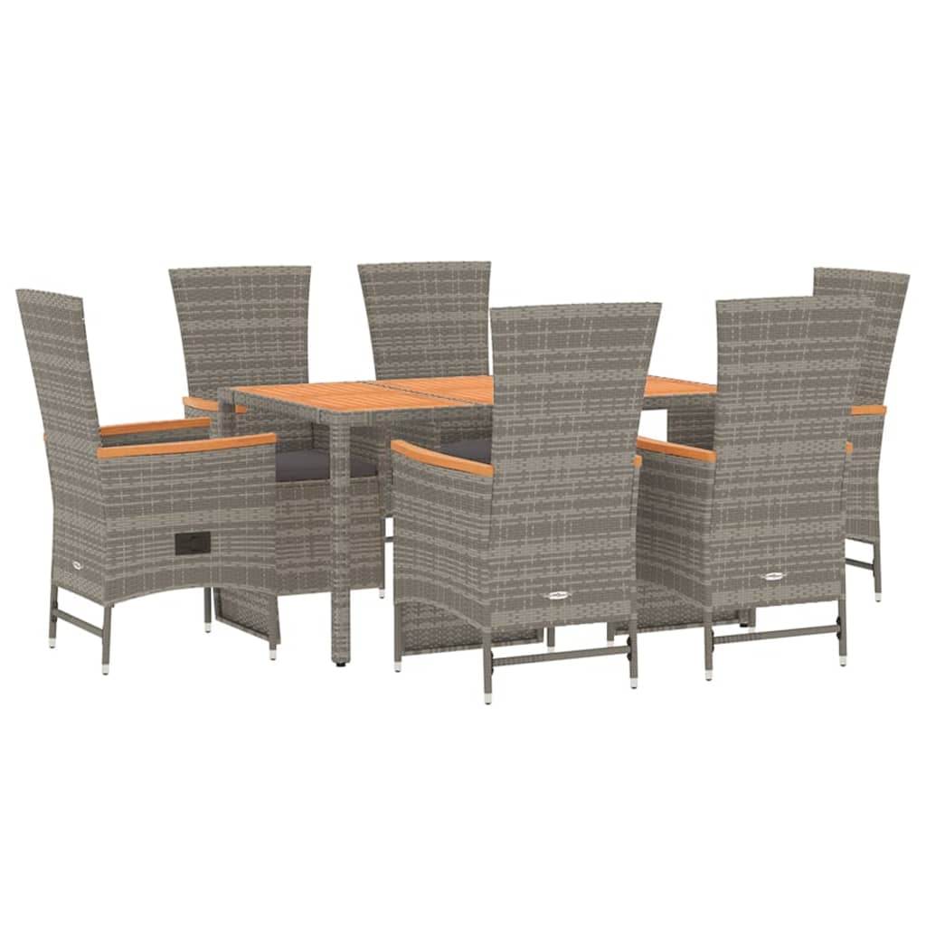 Set comedor jardín 7 pzas y cojines ratán sintético gris vidaXL