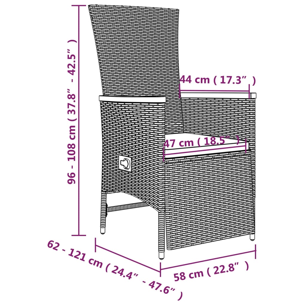 Set comedor jardín 7 pzas y cojines ratán sintético gris vidaXL