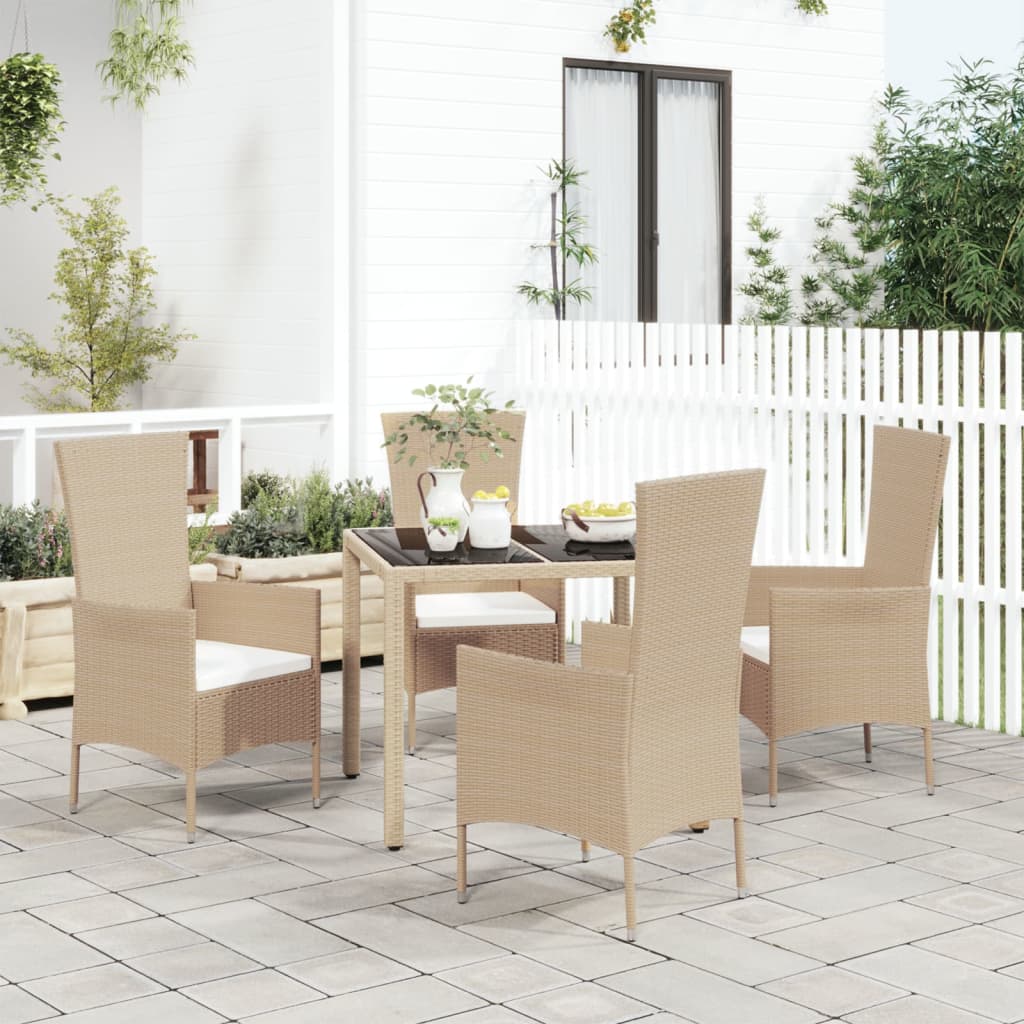 Vetonek Set comedor de jardín 5 pzas con cojines ratán sintético beige