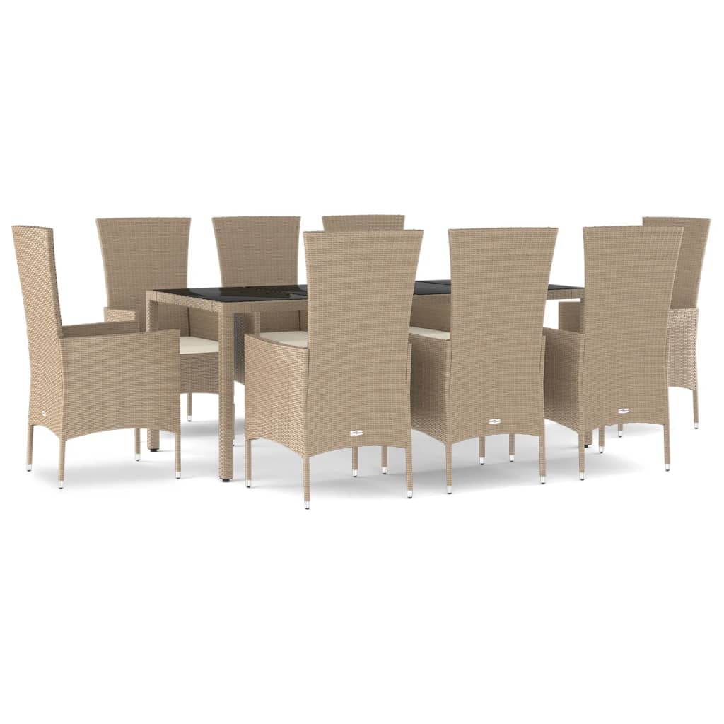 Set comedor de jardín 9 pzas con cojines ratán sintético beige vidaXL