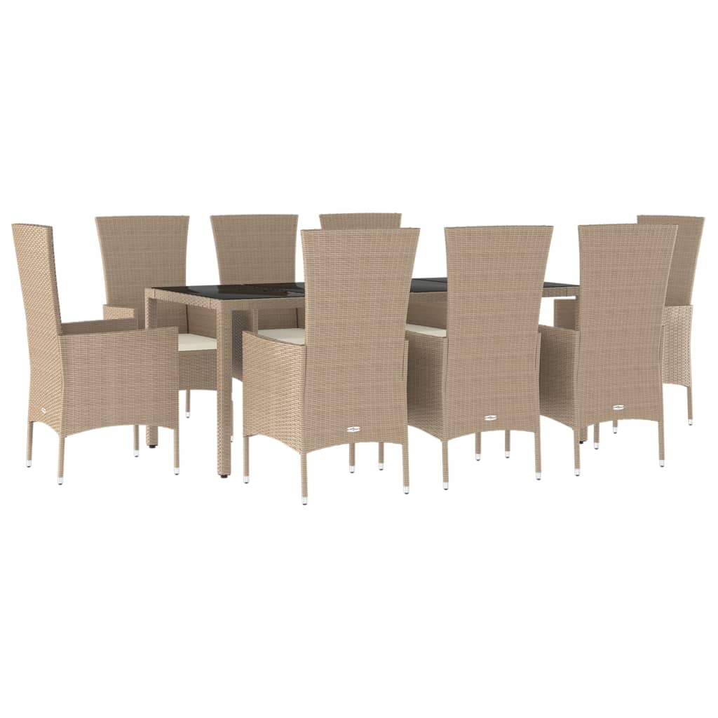 Set comedor de jardín 9 pzas con cojines ratán sintético beige vidaXL