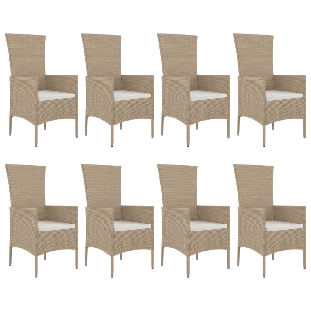 Set comedor de jardín 9 pzas con cojines ratán sintético beige vidaXL