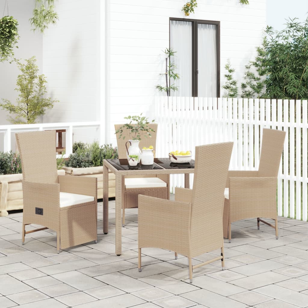 Vetonek Set comedor de jardín 5 pzas con cojines ratán sintético beige