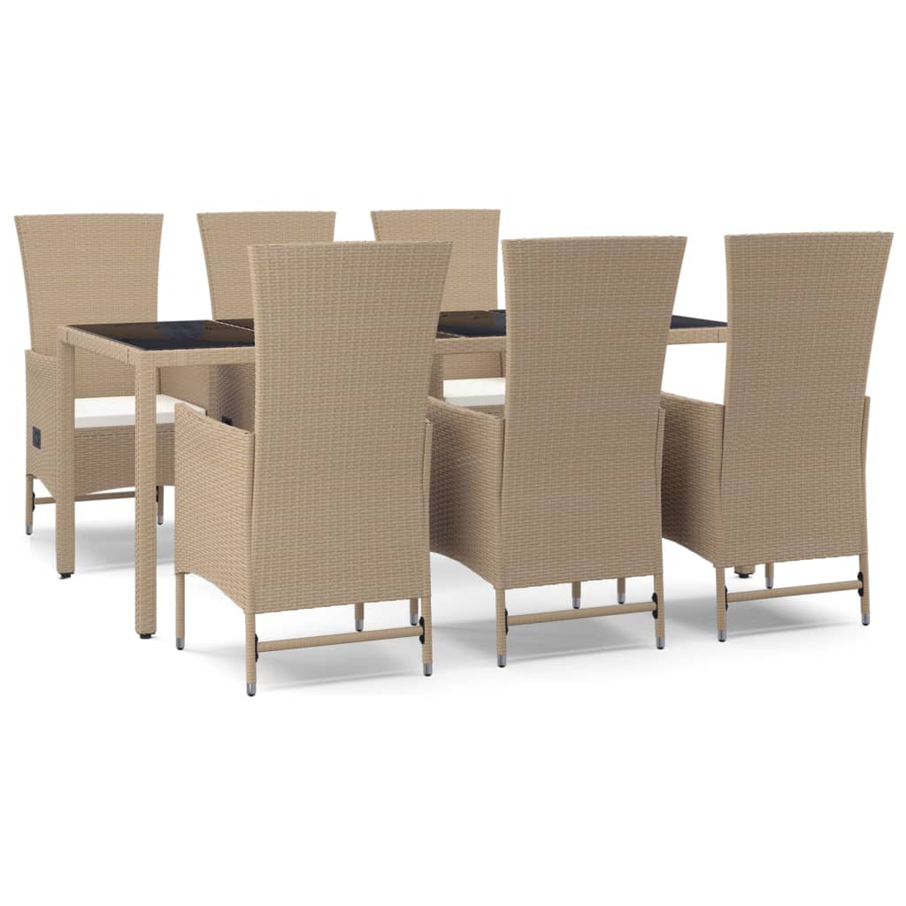 Set comedor de jardín 7 pzas con cojines ratán sintético beige vidaXL