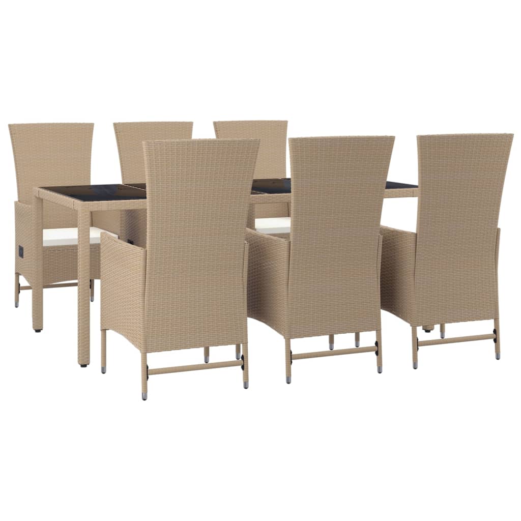 Set comedor de jardín 7 pzas con cojines ratán sintético beige vidaXL