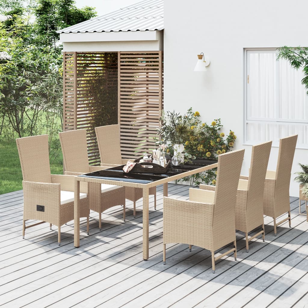 Vetonek Set comedor de jardín 7 pzas con cojines ratán sintético beige