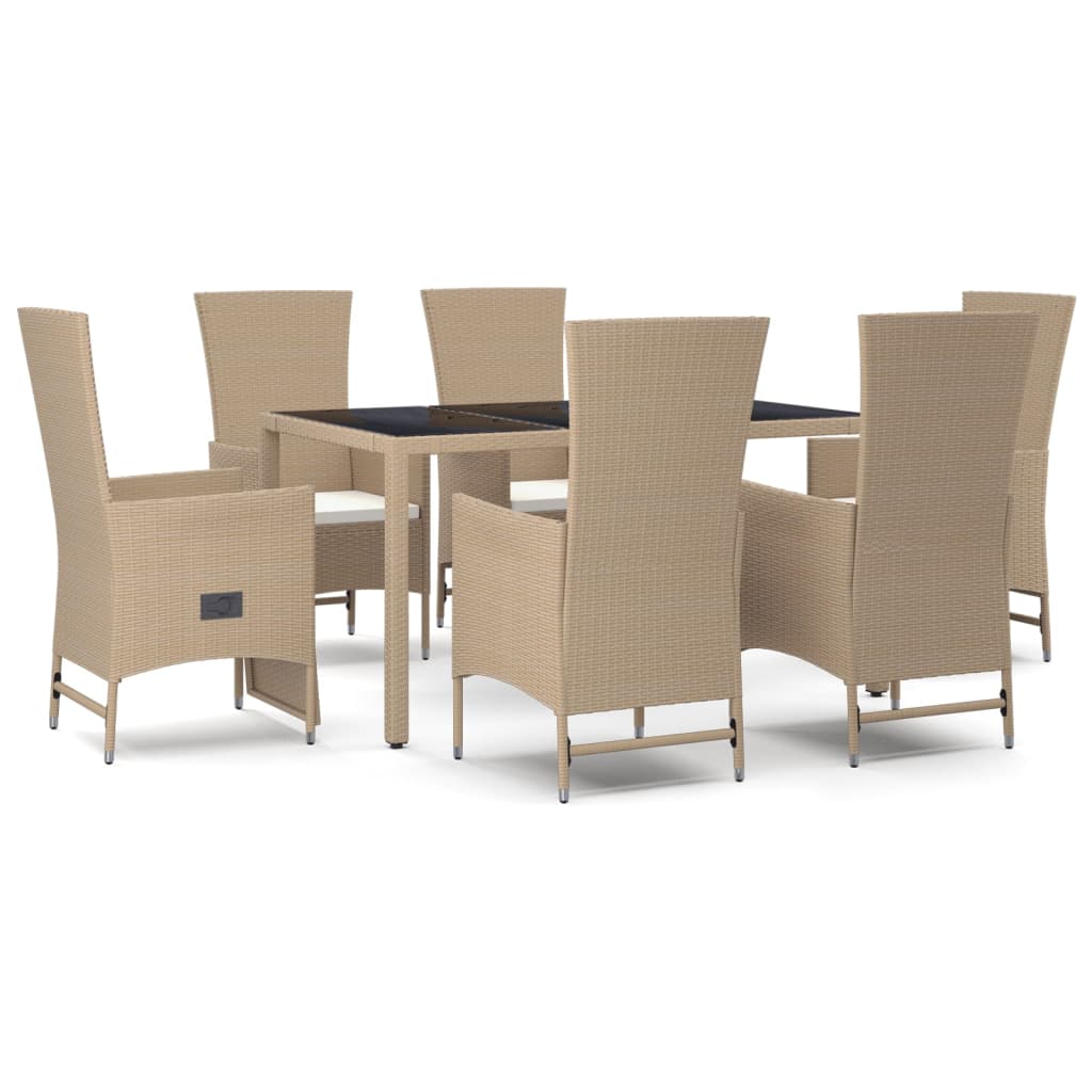 Set comedor de jardín 7 pzas con cojines ratán sintético beige vidaXL