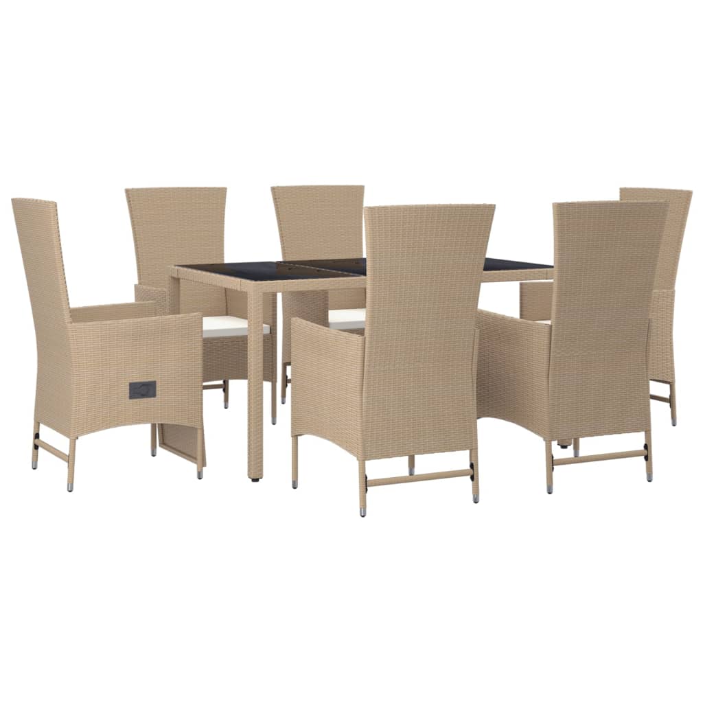 Set comedor de jardín 7 pzas con cojines ratán sintético beige vidaXL