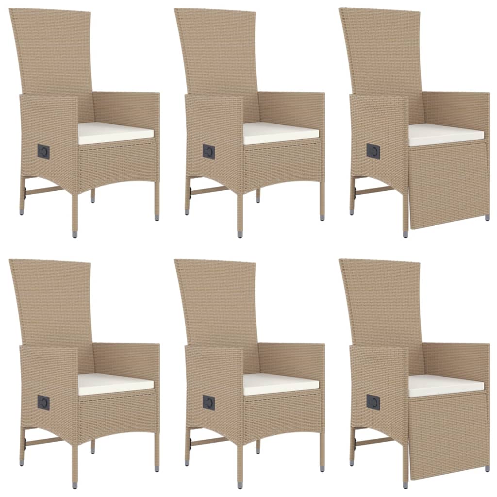 Set comedor de jardín 7 pzas con cojines ratán sintético beige vidaXL